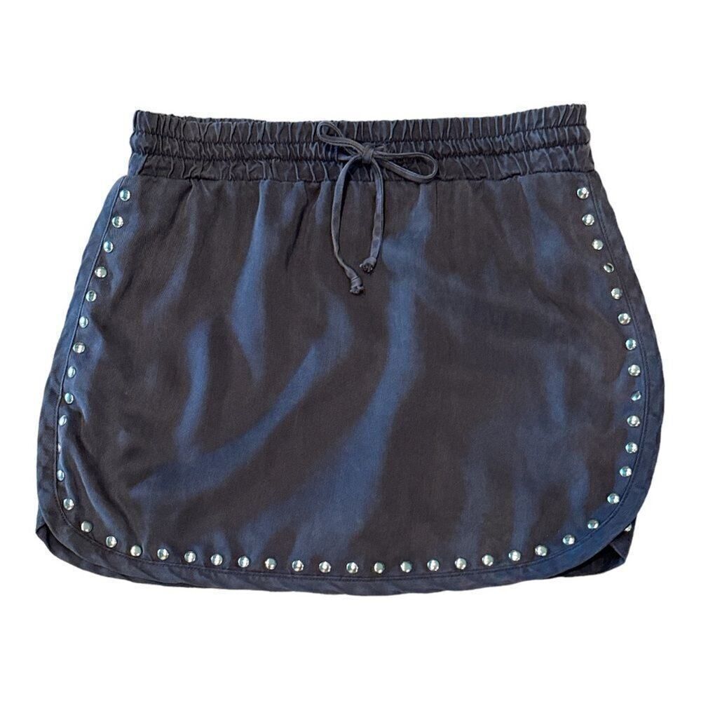 MONROW Women’s Studded Trim Drawstring Waist Mini Skirt Gray Size Small